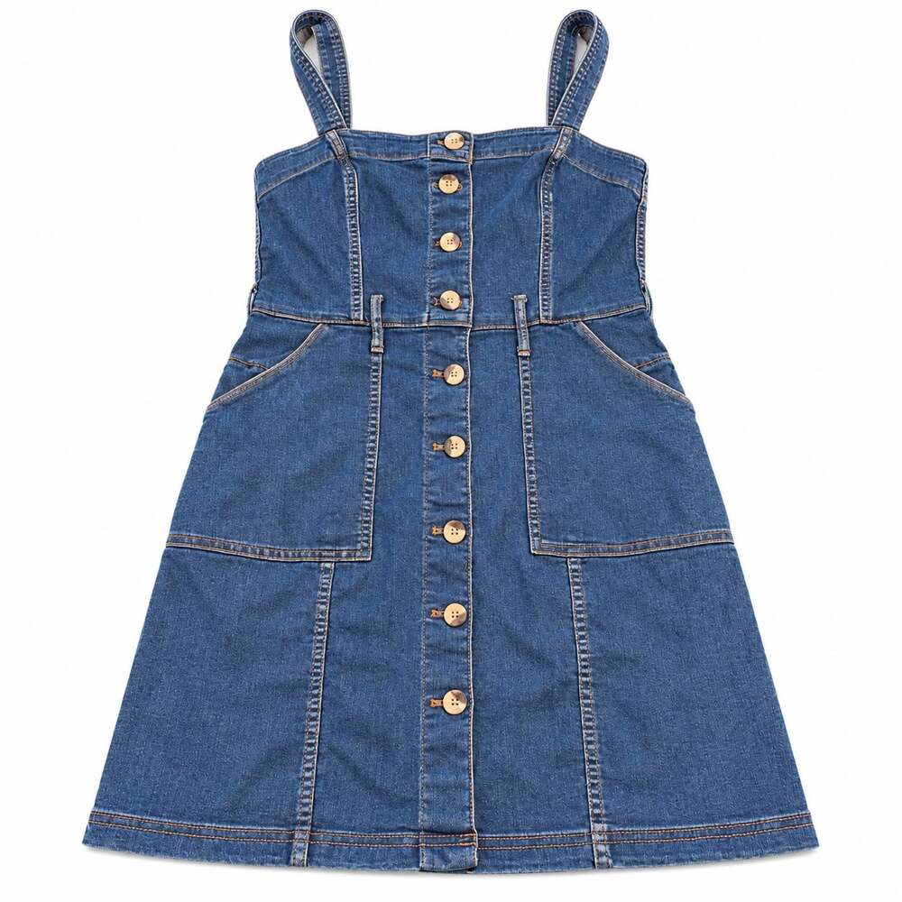 H&M Divided Womens Medium Blue Denim Button Front Pinafore Dress